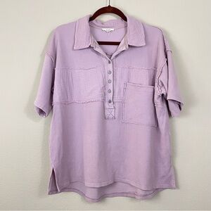 Easel Lilac Gauzy‎ Oversized Henley Top Size Small